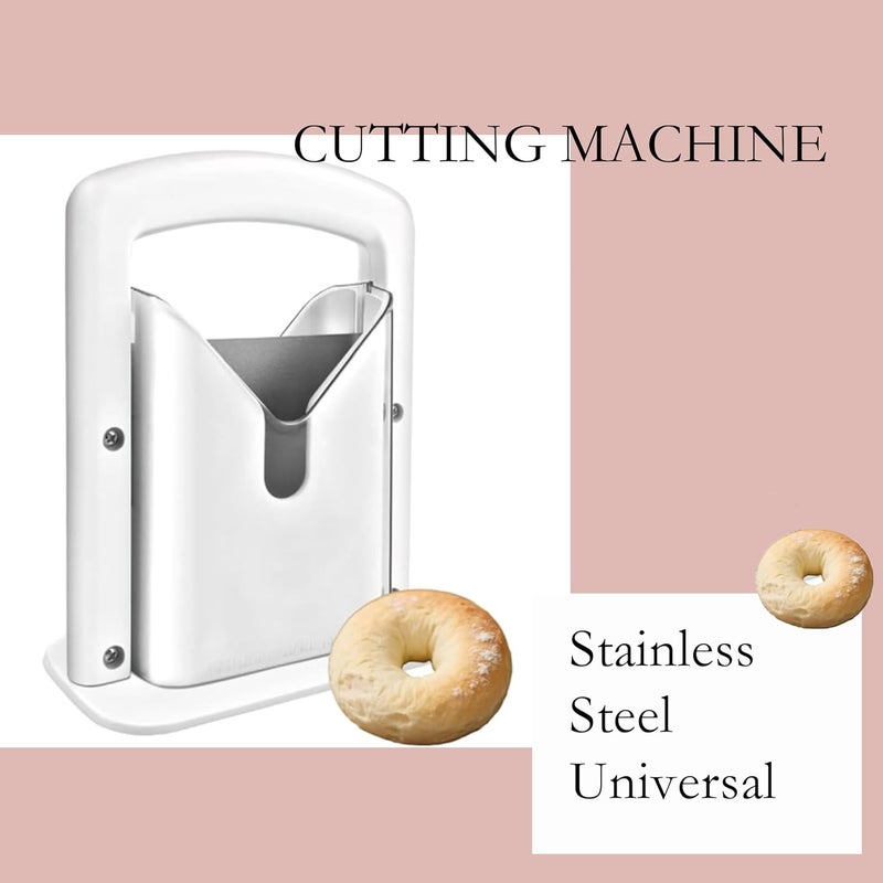 CJFNDFA Bagel Slicer & Cutter for Large Bagels - Stainless Steel Universal Slicer with Safety Shield & Grip | Perfect for Homemade Bagel Making (White) - Image 3